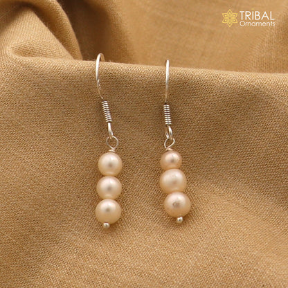 Sterling silver hoops earrings with pearls and stone accents, lightweight and delicate jewelry by TRIBAL ORNAMENTS.