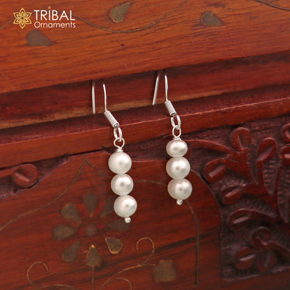 925 Sterling silver hoop earrings with pearls and stones, lightweight and stylish, delicate jewelry by TRIBAL ORNAMENTS.