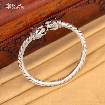 925 sterling silver lion face kada bracelet by TRIBAL ORNAMENTS, featuring tribal design and attractive belly dance jewelry style.