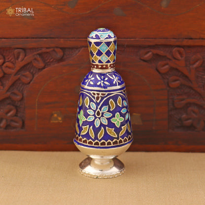 925 Sterling silver fabulous meenakari trinket box, container box, casket box, sindoor box, enamel work customized  box stb892 - TRIBAL ORNAMENTS