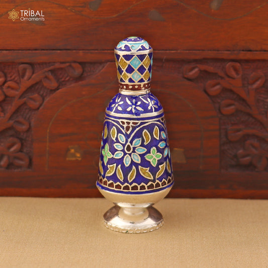 925 Sterling silver fabulous meenakari trinket box, container box, casket box, sindoor box, enamel work customized  box stb892 - TRIBAL ORNAMENTS