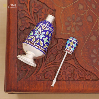 925 Sterling silver fabulous meenakari trinket box, container box, casket box, sindoor box, enamel work customized  box stb892 - TRIBAL ORNAMENTS