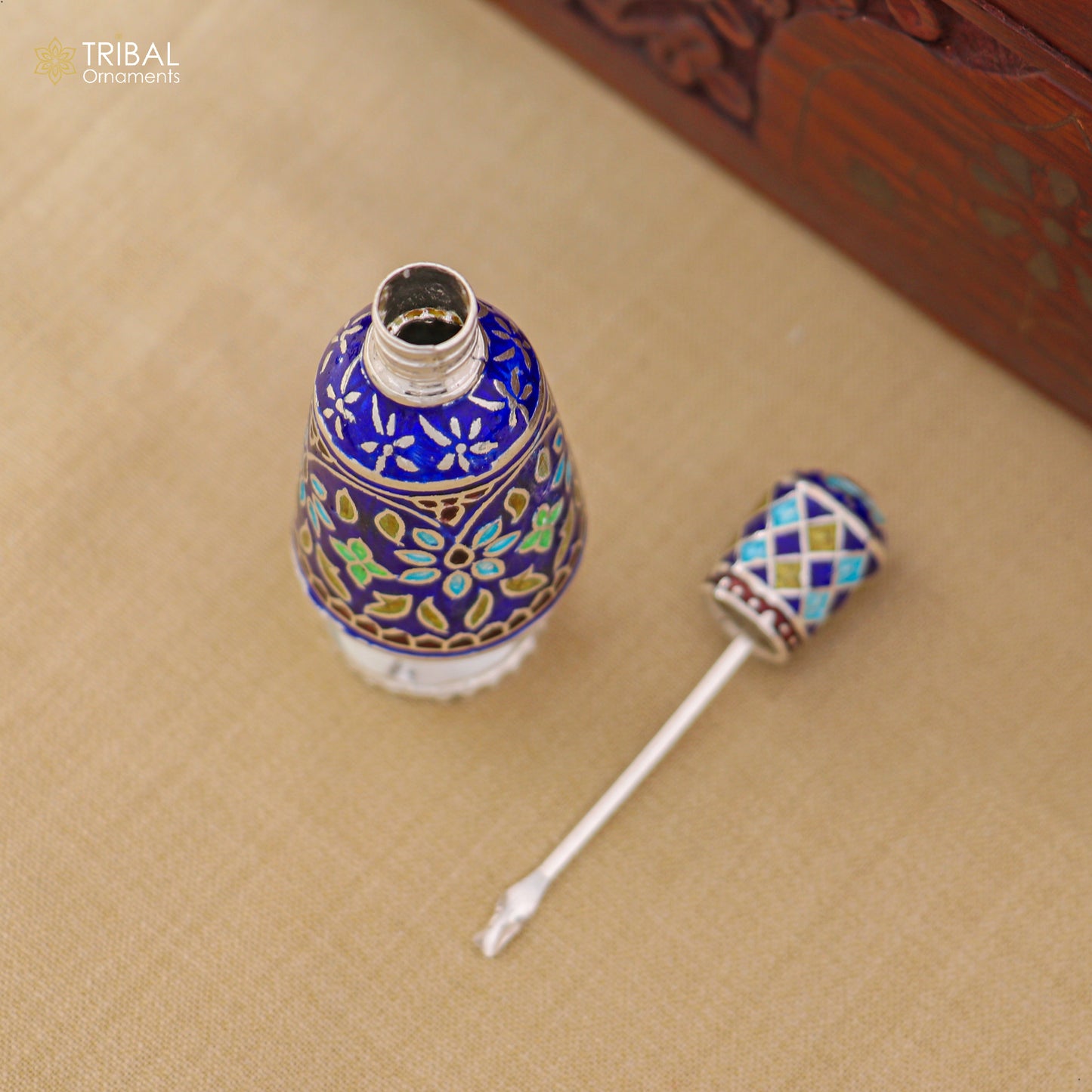 925 Sterling silver fabulous meenakari trinket box, container box, casket box, sindoor box, enamel work customized  box stb892 - TRIBAL ORNAMENTS