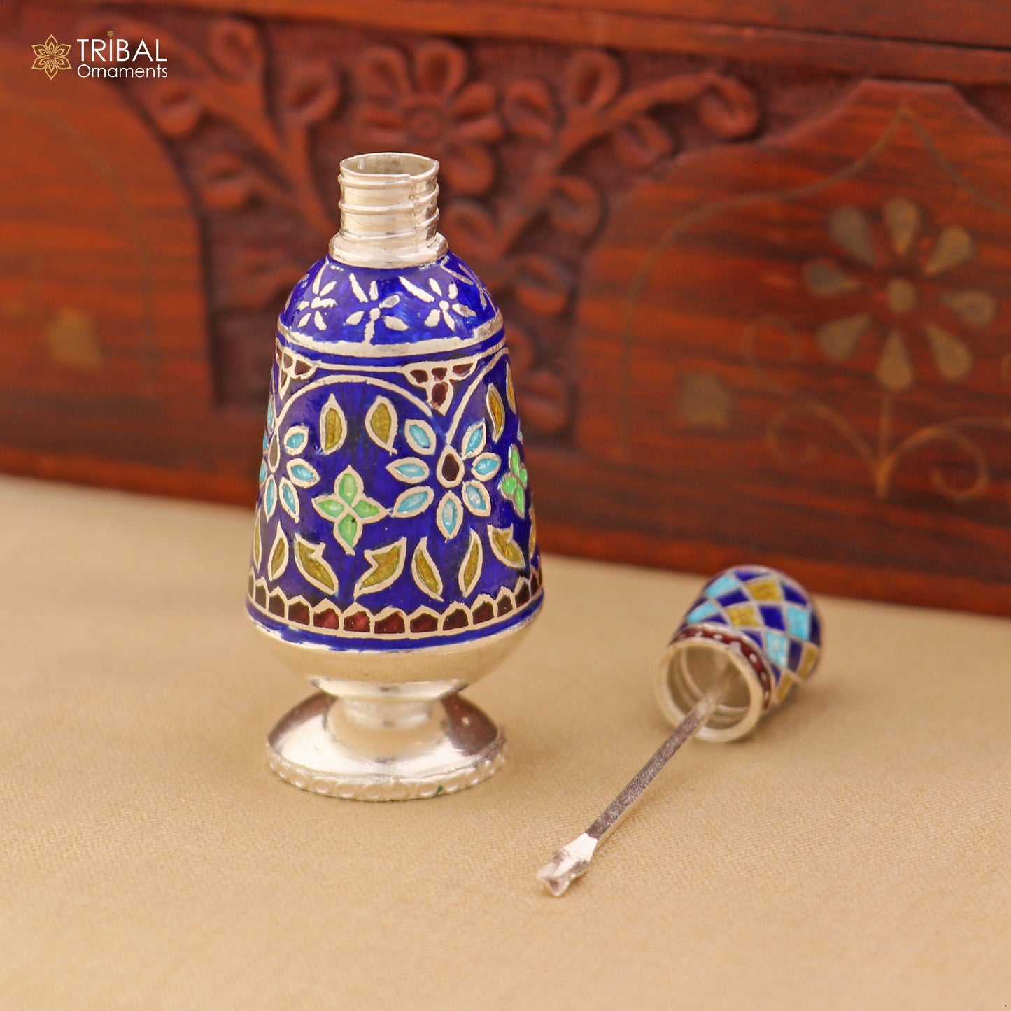 925 Sterling silver fabulous meenakari trinket box, container box, casket box, sindoor box, enamel work customized  box stb892 - TRIBAL ORNAMENTS