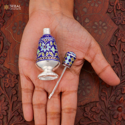 925 Sterling silver fabulous meenakari trinket box, container box, casket box, sindoor box, enamel work customized  box stb892 - TRIBAL ORNAMENTS