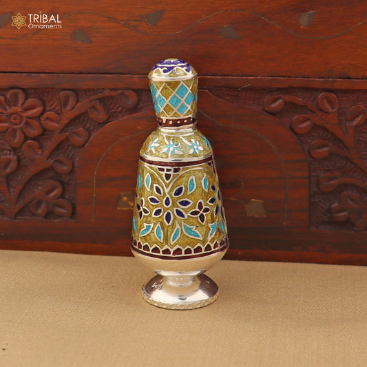 925 Sterling silver fabulous meenakari trinket box, container box, casket box, sindoor box, enamel work customized  box stb894 - TRIBAL ORNAMENTS