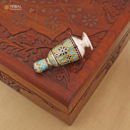 925 Sterling silver fabulous meenakari trinket box, container box, casket box, sindoor box, enamel work customized  box stb894 - TRIBAL ORNAMENTS