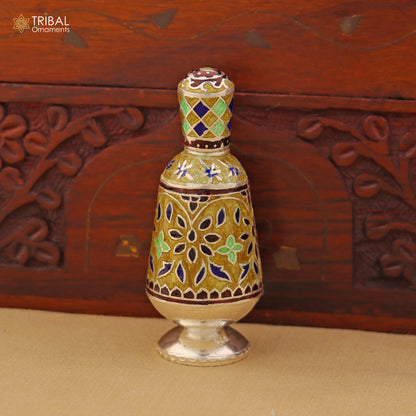 925 Sterling silver fabulous meenakari trinket box, container box, casket box,sindoor box, enamel work customized  box stb895 - TRIBAL ORNAMENTS
