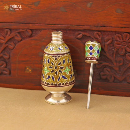 925 Sterling silver fabulous meenakari trinket box, container box, casket box,sindoor box, enamel work customized  box stb895 - TRIBAL ORNAMENTS