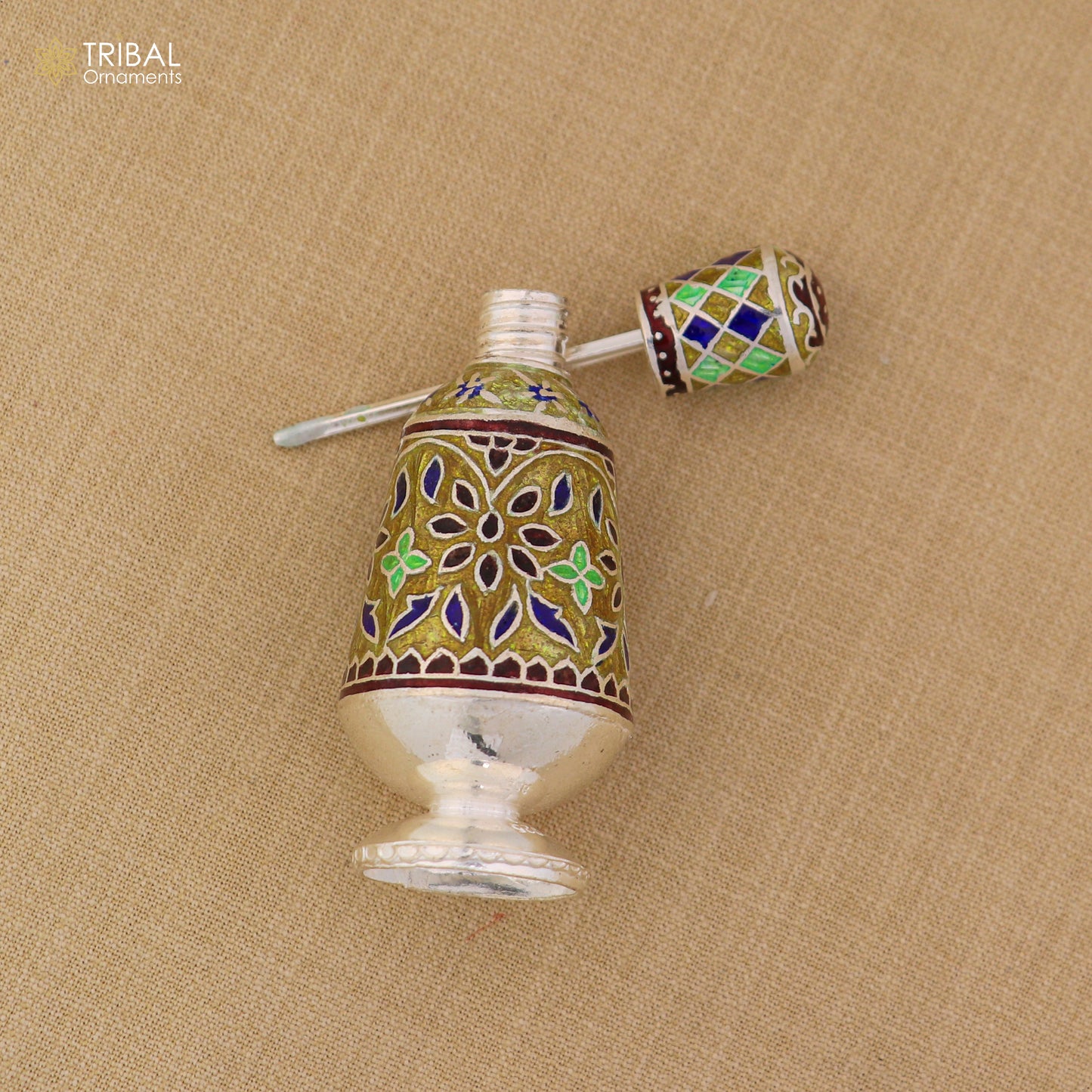 925 Sterling silver fabulous meenakari trinket box, container box, casket box,sindoor box, enamel work customized  box stb895 - TRIBAL ORNAMENTS