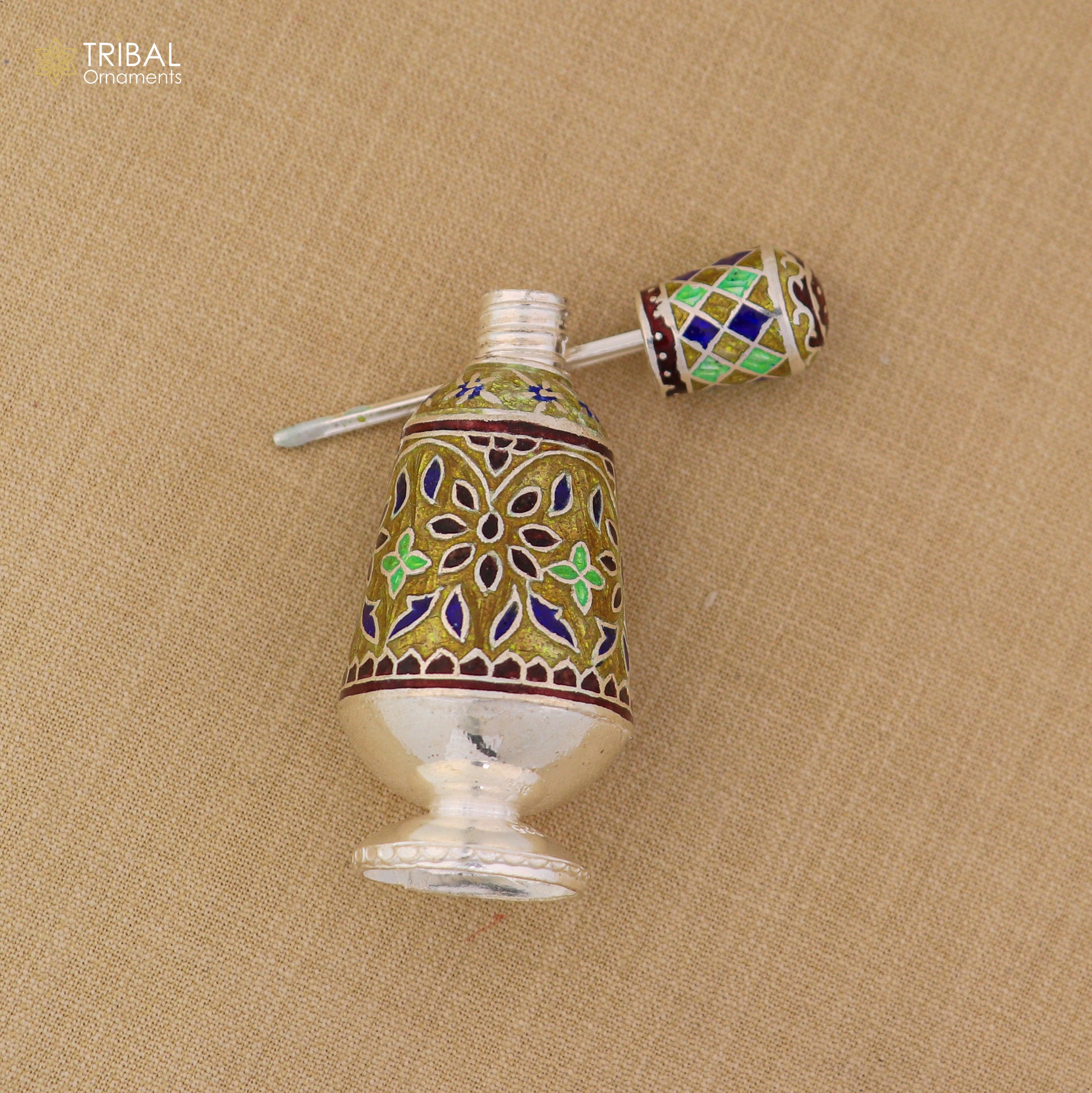 925 Sterling silver fabulous meenakari trinket box, container box, casket box,sindoor box, enamel work customized  box stb895 - TRIBAL ORNAMENTS