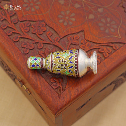 925 Sterling silver fabulous meenakari trinket box, container box, casket box,sindoor box, enamel work customized  box stb895 - TRIBAL ORNAMENTS
