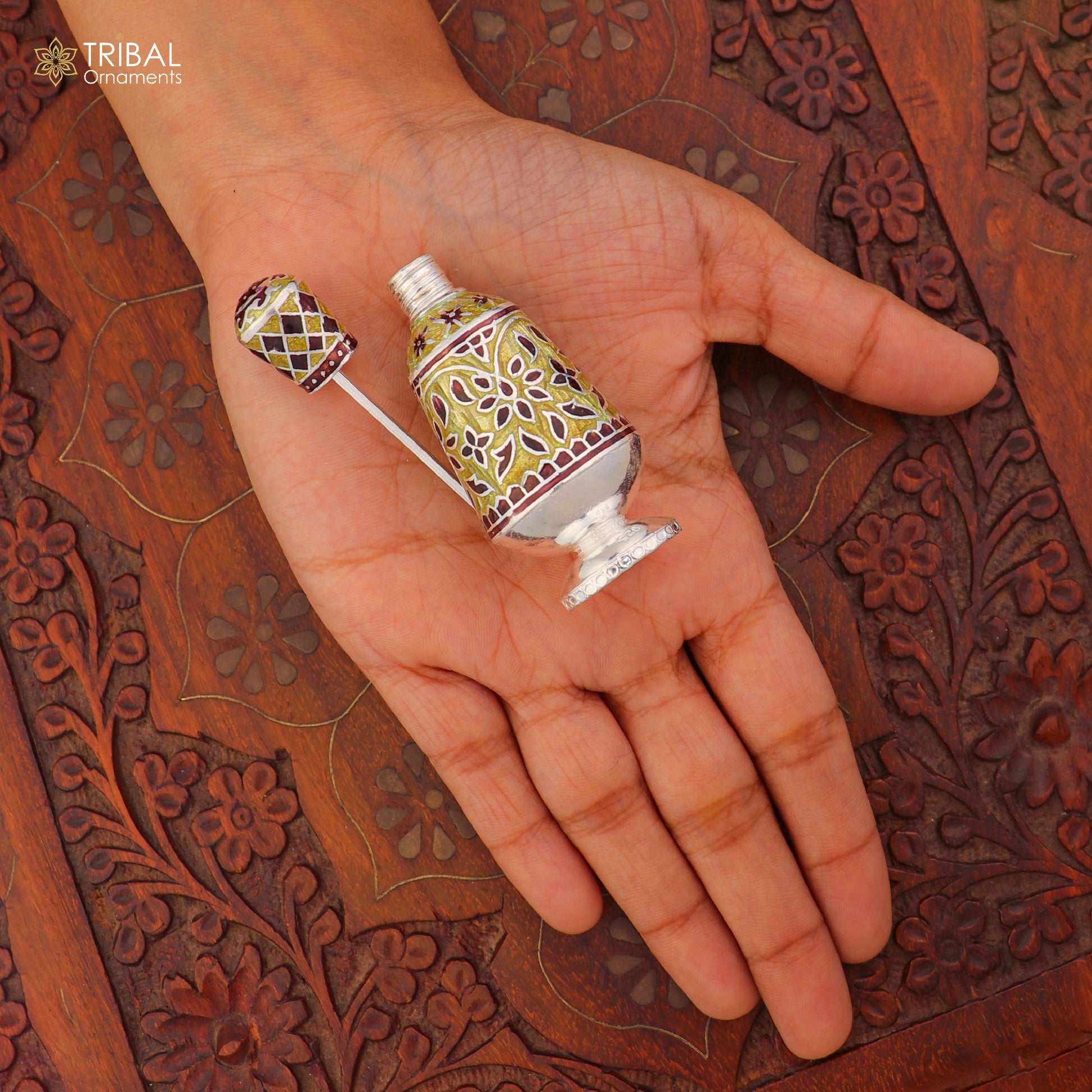 925 Sterling silver fabulous meenakari trinket box, container box, casket box,sindoor box, enamel work customized  box stb896 - TRIBAL ORNAMENTS