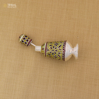 925 Sterling silver fabulous meenakari trinket box, container box, casket box,sindoor box, enamel work customized  box stb896 - TRIBAL ORNAMENTS
