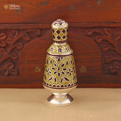 925 Sterling silver fabulous meenakari trinket box, container box, casket box,sindoor box, enamel work customized  box stb896 - TRIBAL ORNAMENTS