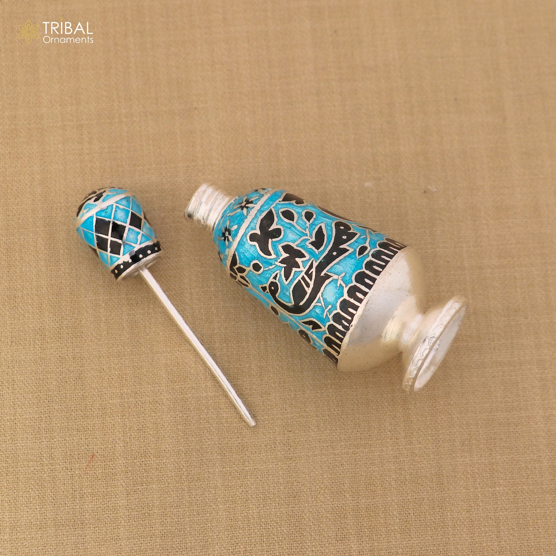 925 Sterling silver fabulous meenakari trinket box, container box, casket box,sindoor box, enamel work customized  box stb897 - TRIBAL ORNAMENTS