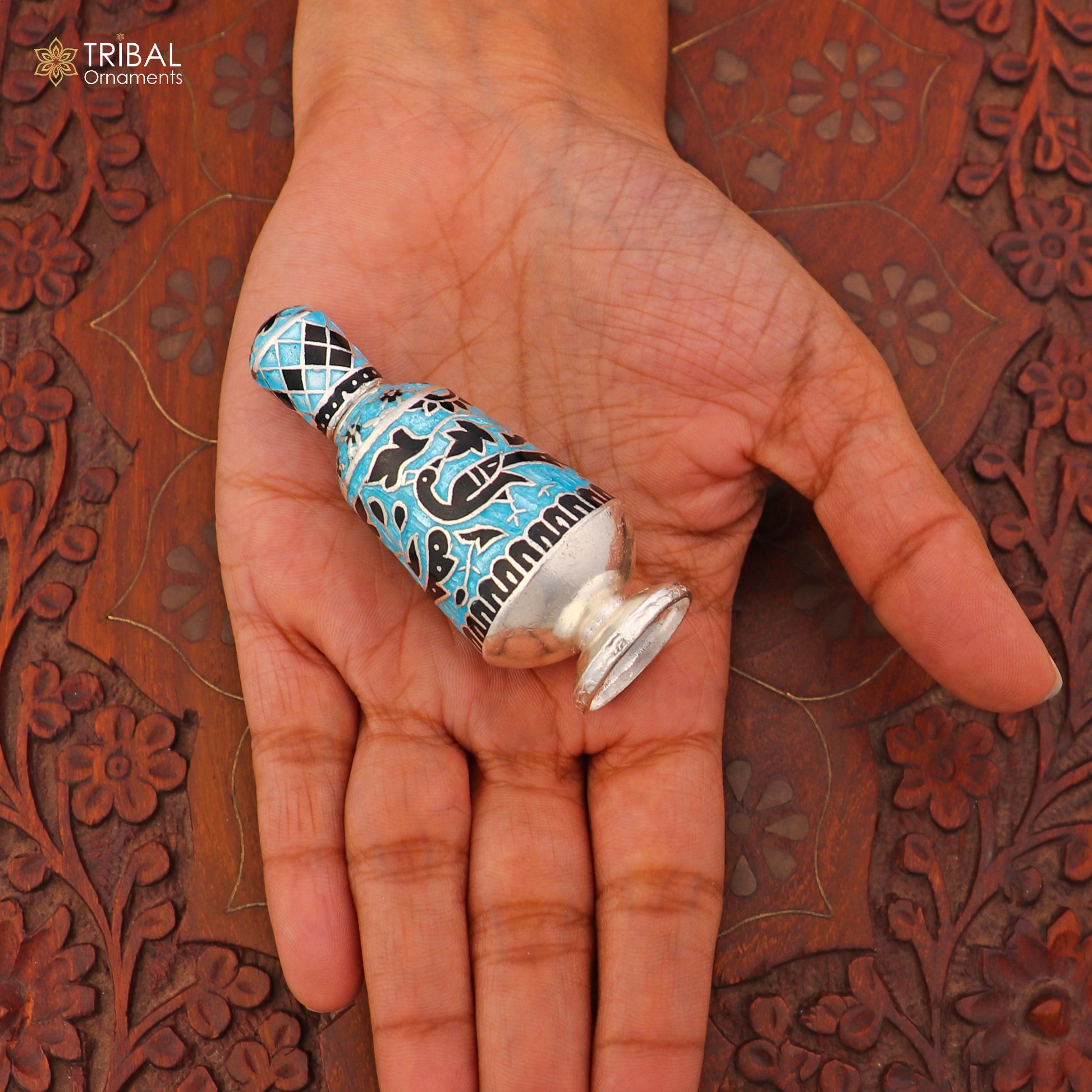 925 Sterling silver fabulous meenakari trinket box, container box, casket box,sindoor box, enamel work customized  box stb897 - TRIBAL ORNAMENTS