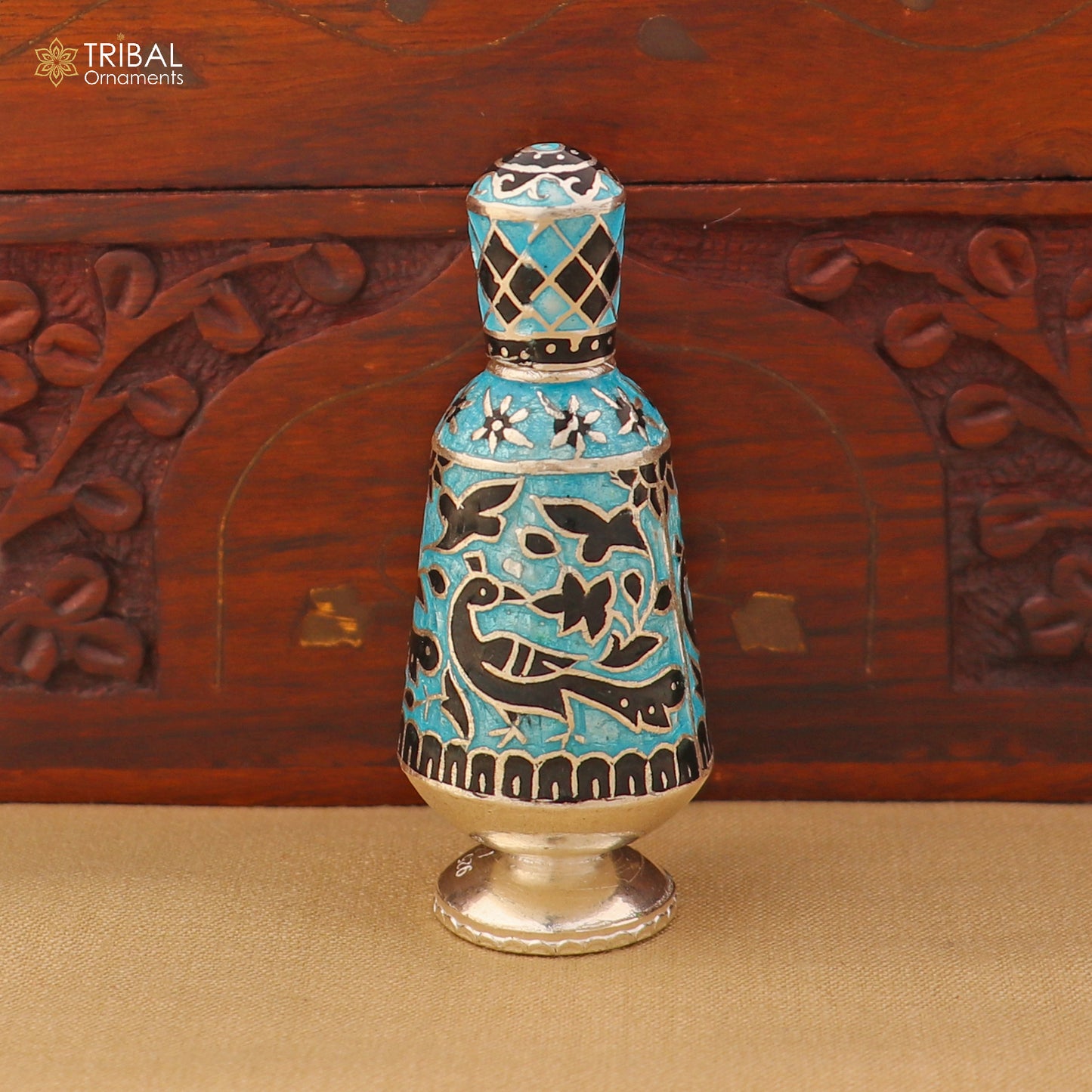 925 Sterling silver fabulous meenakari trinket box, container box, casket box,sindoor box, enamel work customized  box stb897 - TRIBAL ORNAMENTS