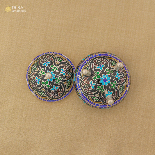 925 Sterling silver fabulous meenakari trinket box, container box, casket box,sindoor box, enamel work customized  box stb898 - TRIBAL ORNAMENTS