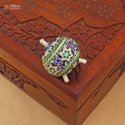 925 Sterling silver fabulous meenakari trinket box, container box, casket box,sindoor box, enamel work customized  box stb900 - TRIBAL ORNAMENTS
