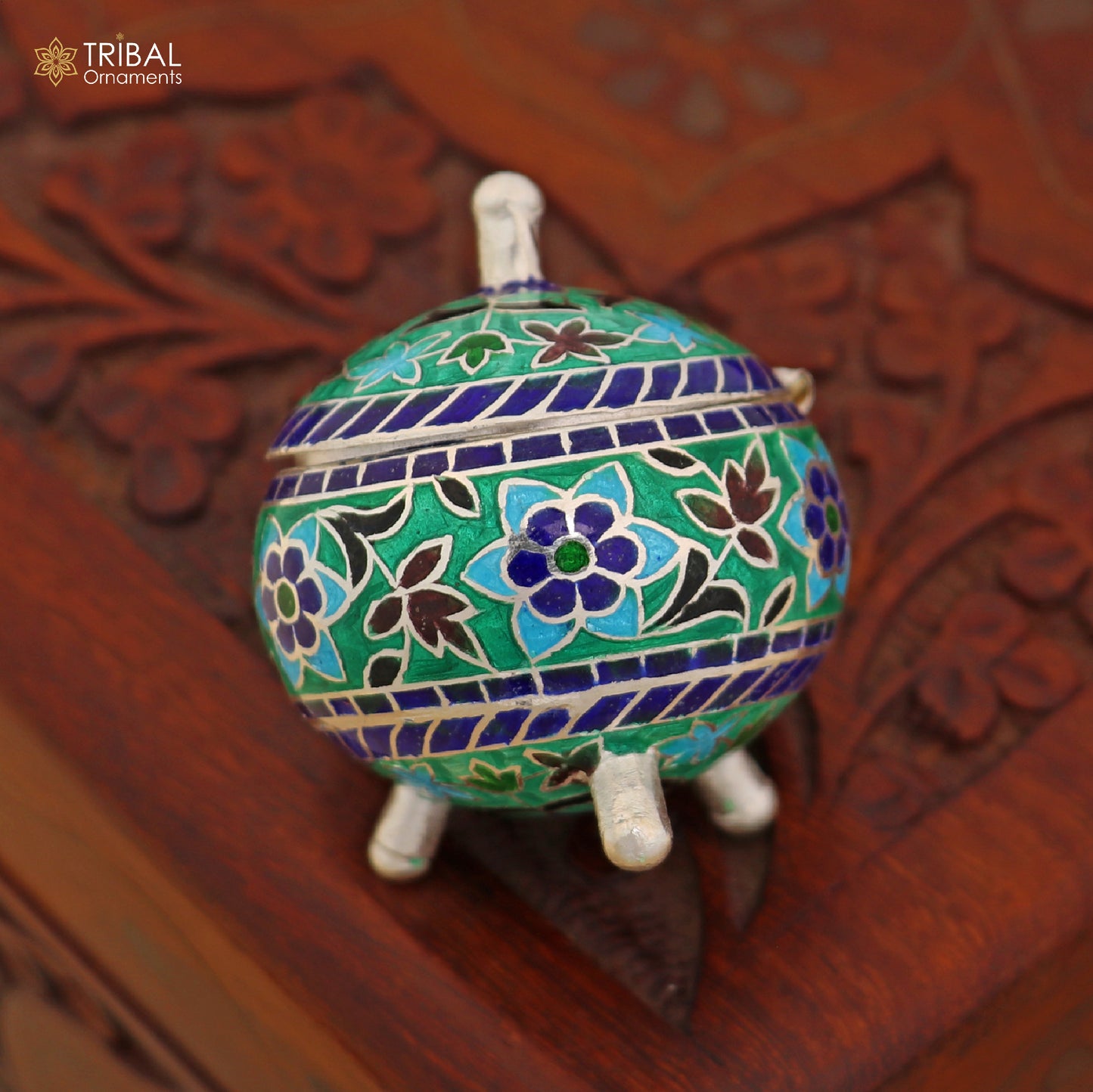 925 Sterling silver fabulous meenakari trinket box, container box, casket box,sindoor box, enamel work customized  box stb901 - TRIBAL ORNAMENTS