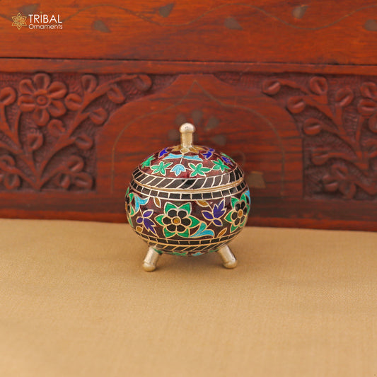925 Sterling silver fabulous meenakari trinket box, container box, casket box,sindoor box, enamel work customized  box stb902 - TRIBAL ORNAMENTS