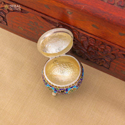 925 Sterling silver fabulous meenakari trinket box, container box, casket box,sindoor box, enamel work customized  box stb903 - TRIBAL ORNAMENTS