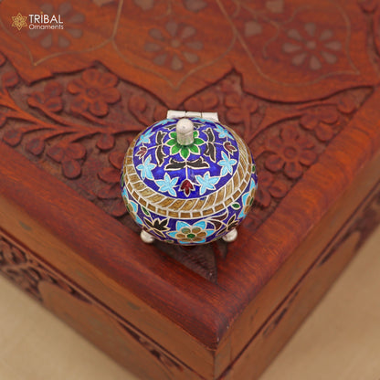 925 Sterling silver fabulous meenakari trinket box, container box, casket box,sindoor box, enamel work customized  box stb903 - TRIBAL ORNAMENTS