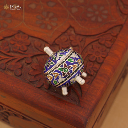 925 Sterling silver fabulous meenakari trinket box, container box, casket box,sindoor box, enamel work customized  box stb904 - TRIBAL ORNAMENTS