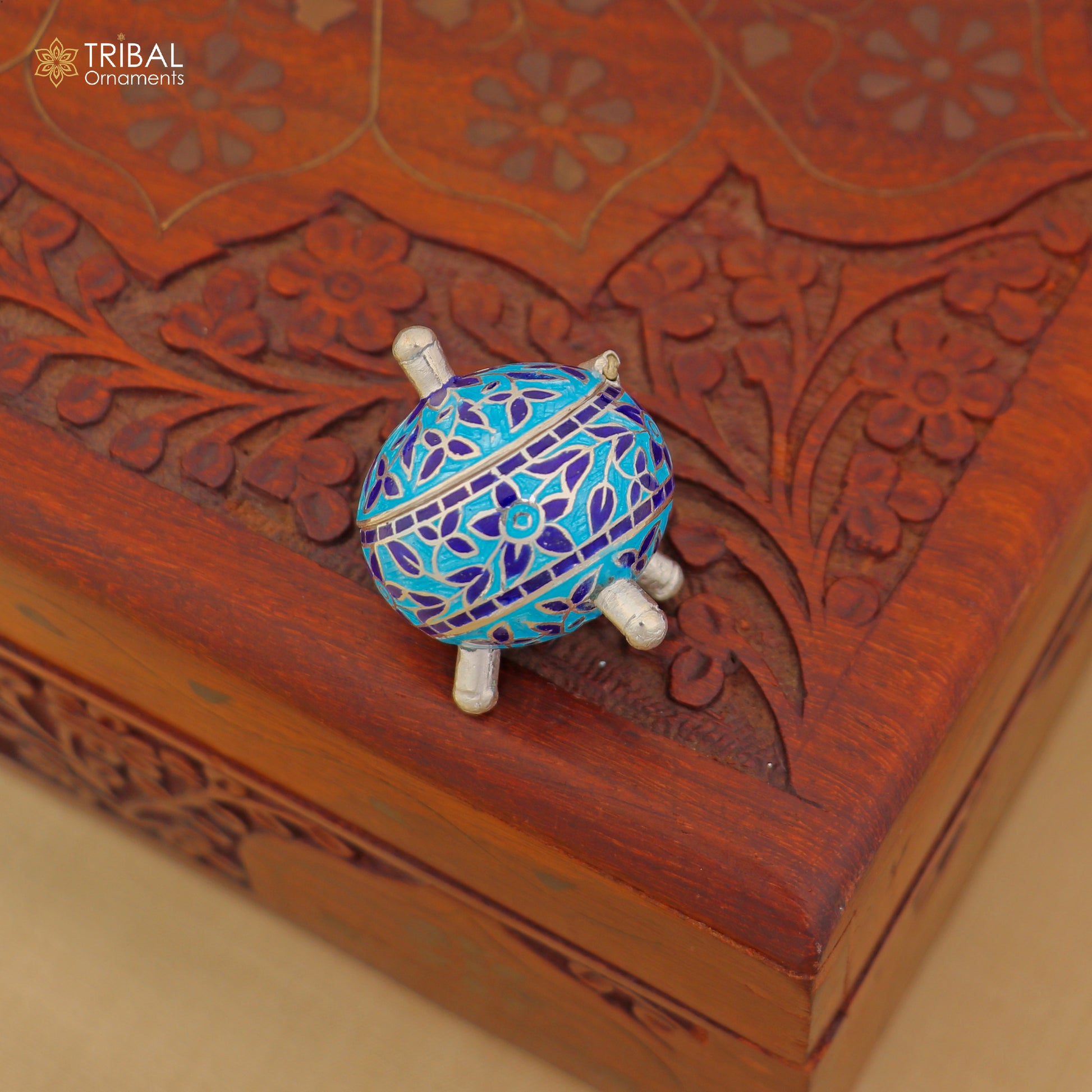 925 Sterling silver fabulous meenakari trinket box, container box, casket box,sindoor box, enamel work customized  box stb905 - TRIBAL ORNAMENTS