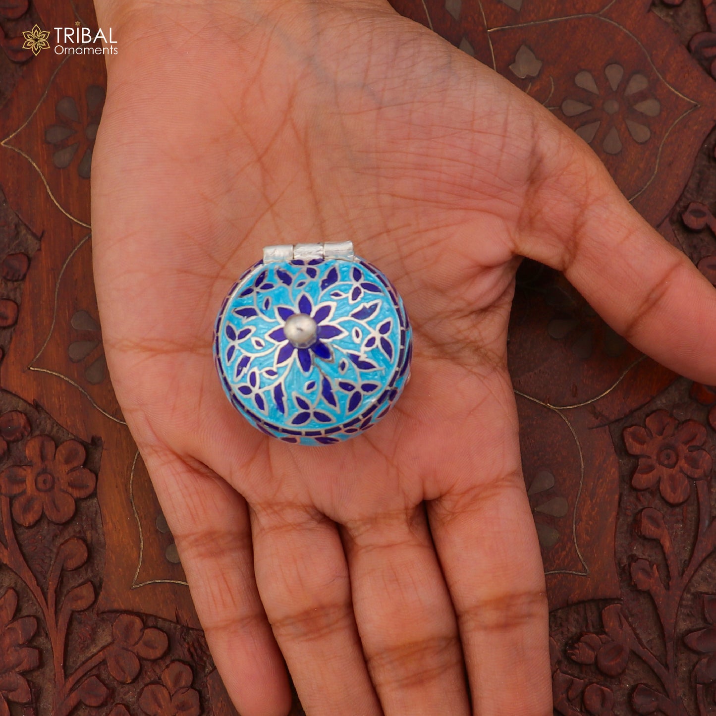 925 Sterling silver fabulous meenakari trinket box, container box, casket box,sindoor box, enamel work customized  box stb905 - TRIBAL ORNAMENTS