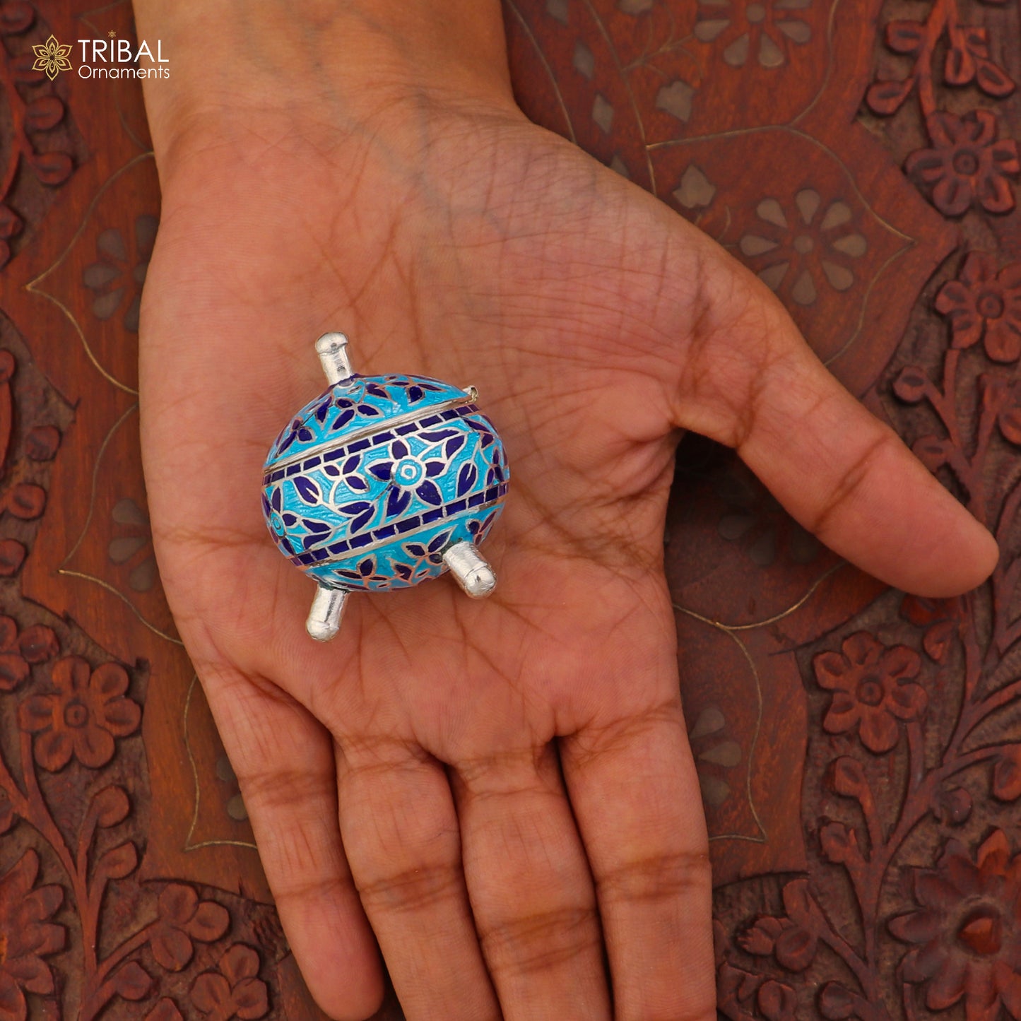 925 Sterling silver fabulous meenakari trinket box, container box, casket box,sindoor box, enamel work customized  box stb905 - TRIBAL ORNAMENTS