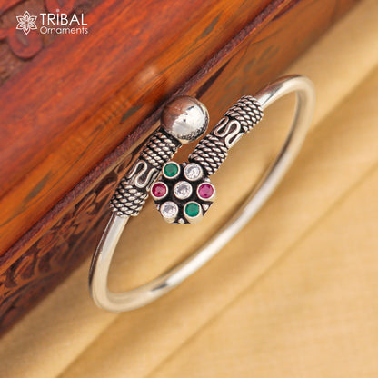 Unisex 925 sterling silver bangle with colorful gemstones, personalized tribal jewelry design, ornamets from TRIBAL ORNAMENTS.