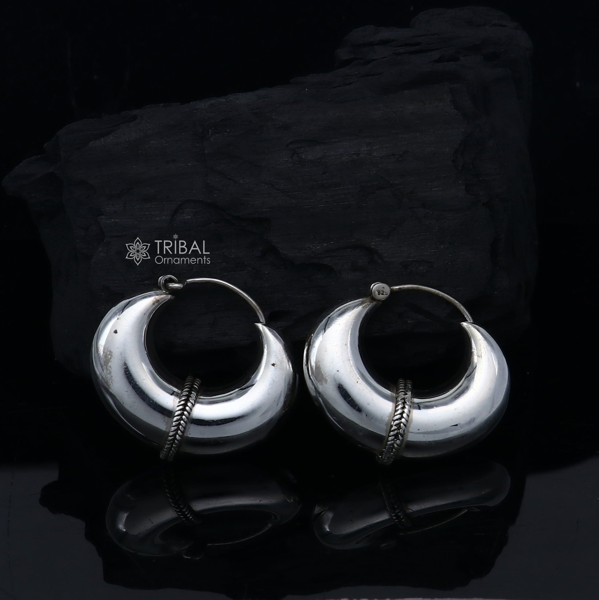 925 sterling silver vintage hoop earrings with a simple, elegant design, perfect for cultural or everyday wear by TRIBAL ORNAMENTS