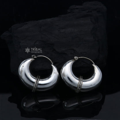 925 sterling silver vintage hoop earrings with a simple, elegant design, perfect for cultural or everyday wear by TRIBAL ORNAMENTS