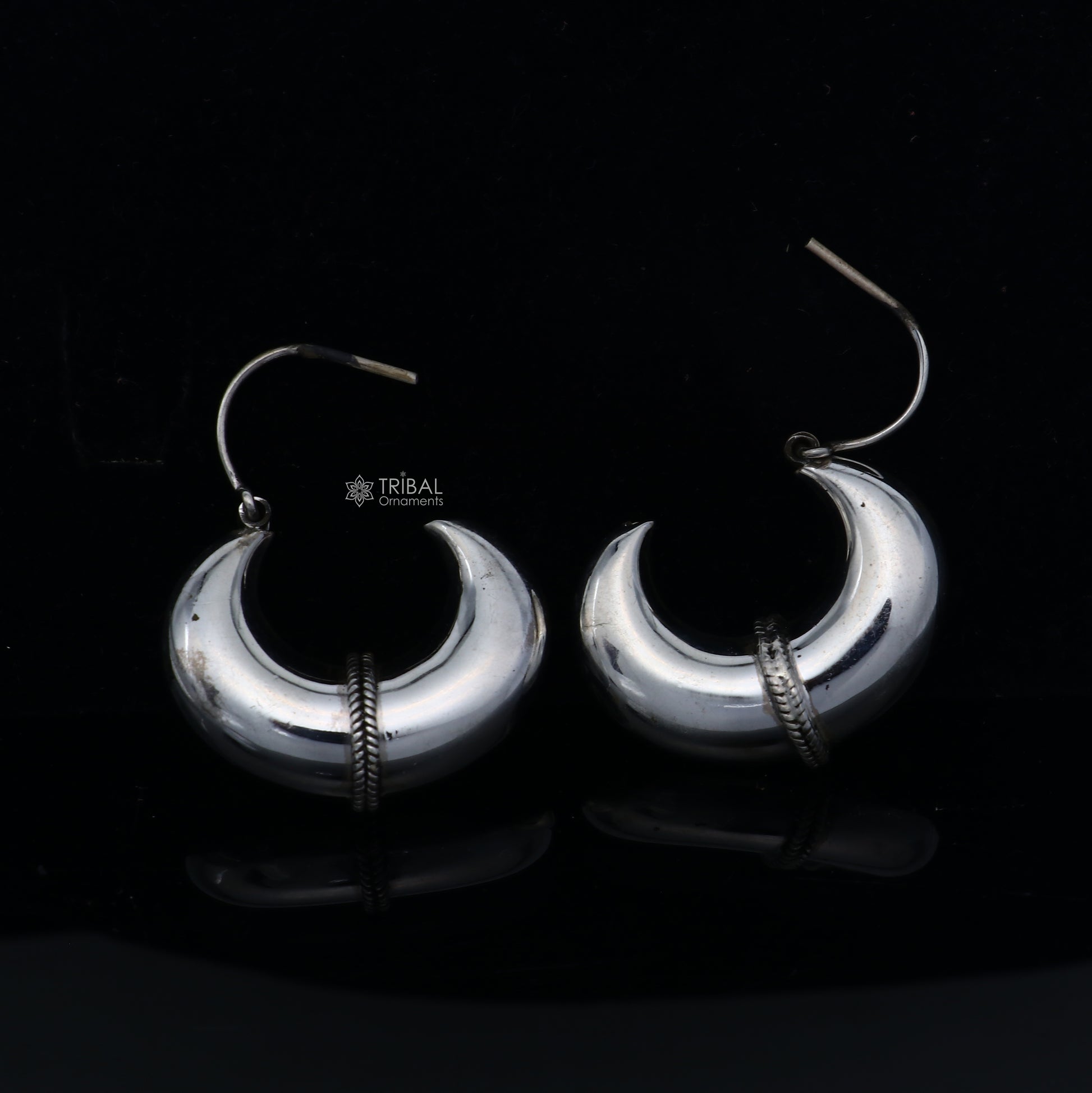 925 sterling silver vintage hoop earrings with a plain elegant design, traditional cultural style, by TRIBAL ORNAMENTS.