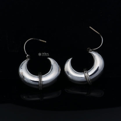 925 sterling silver vintage hoop earrings with a plain elegant design, traditional cultural style, by TRIBAL ORNAMENTS.