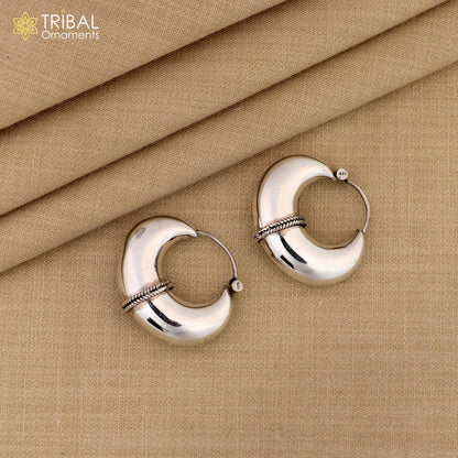 Sterling silver vintage hoop earrings with a plain, elegant design from TRIBAL ORNAMENTS, showcasing cultural jewelry style.