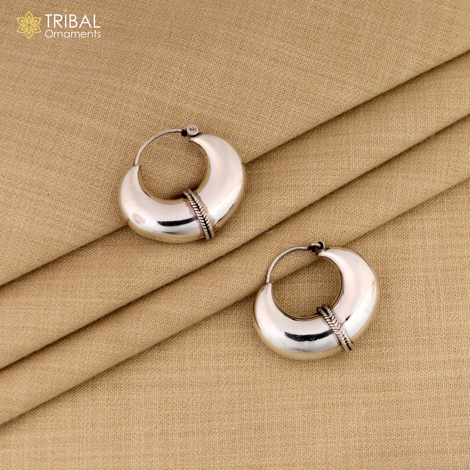 925 sterling silver vintage hoop earrings with a plain, elegant design, perfect for cultural or everyday wear.