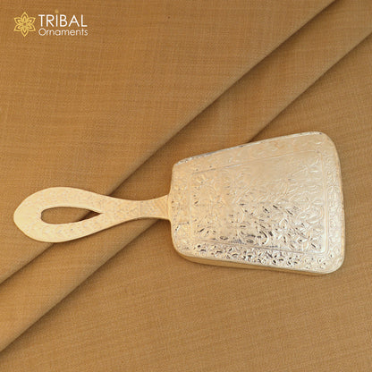 925 sterling silver vintage-style mirror frame with intricate tribal designs, ideal for royal brides or elegant giftings from India.