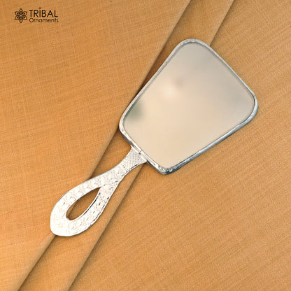 925 sterling silver vintage-style mirror frame by Tribal Ornaments, featuring intricate royal Indian design for brides or gifting.