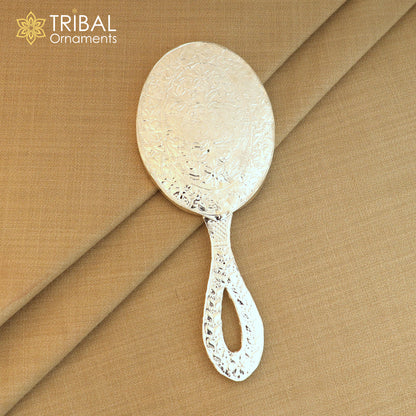 925 sterling silver vintage-style mirror frame with intricate design, ideal for royal bride gifts, by TRIBAL ORNAMENTS from India