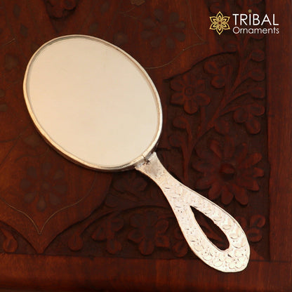 925 sterling silver vintage-style mirror frame by TRIBAL ORNAMENTS, featuring intricate royal design, ideal for bridal gifting from India