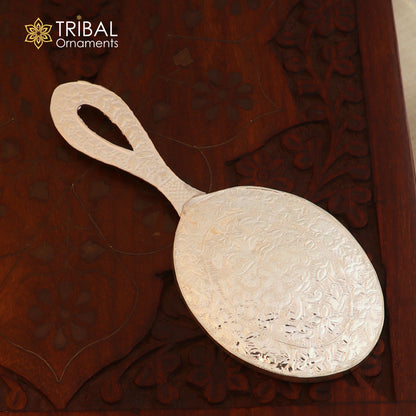 925 Sterling Silver vintage mirror frame with intricate tribal design, ideal for royal brides, crafted by TRIBAL ORNAMENTS.