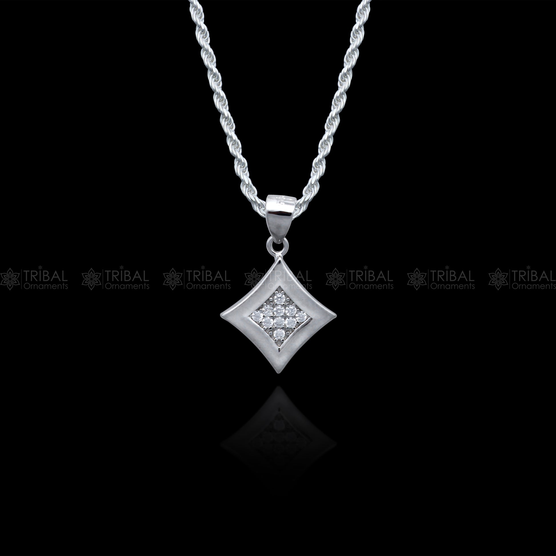 925 Sterling silver Fashionable diamond cubic zirconia stone  pendant set nsp971 - TRIBAL ORNAMENTS