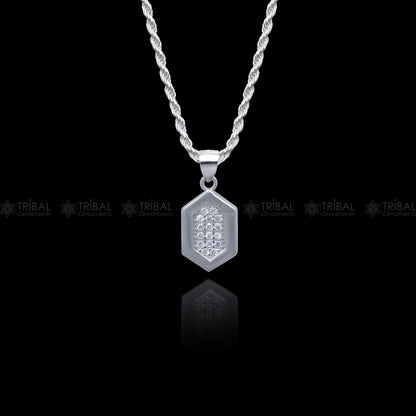 Sterling silver pendant set with sparkling cubic zirconia stones, featuring a fashionable design by TRIBAL ORNAMENTS.