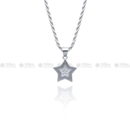 925 Sterling silver star design pendant set with cubic zirconia stones, featuring a fashionable and elegant jewelry piece.