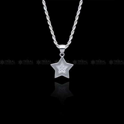 Sterling silver star pendant set with diamond cubic zirconia stones, stylish jewelry by TRIBAL ORNAMENTS.