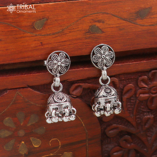 925 sterling silver floral design drop dangle earring , light weight gifting tribal jewelry er203 - TRIBAL ORNAMENTS