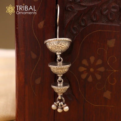 925 sterling silver floral design drop dangle long light weight fancy girl's earring brides jewelry S1252 - TRIBAL ORNAMENTS